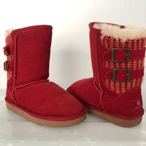 Girls Red Fur Lined Suede Boots Size 13